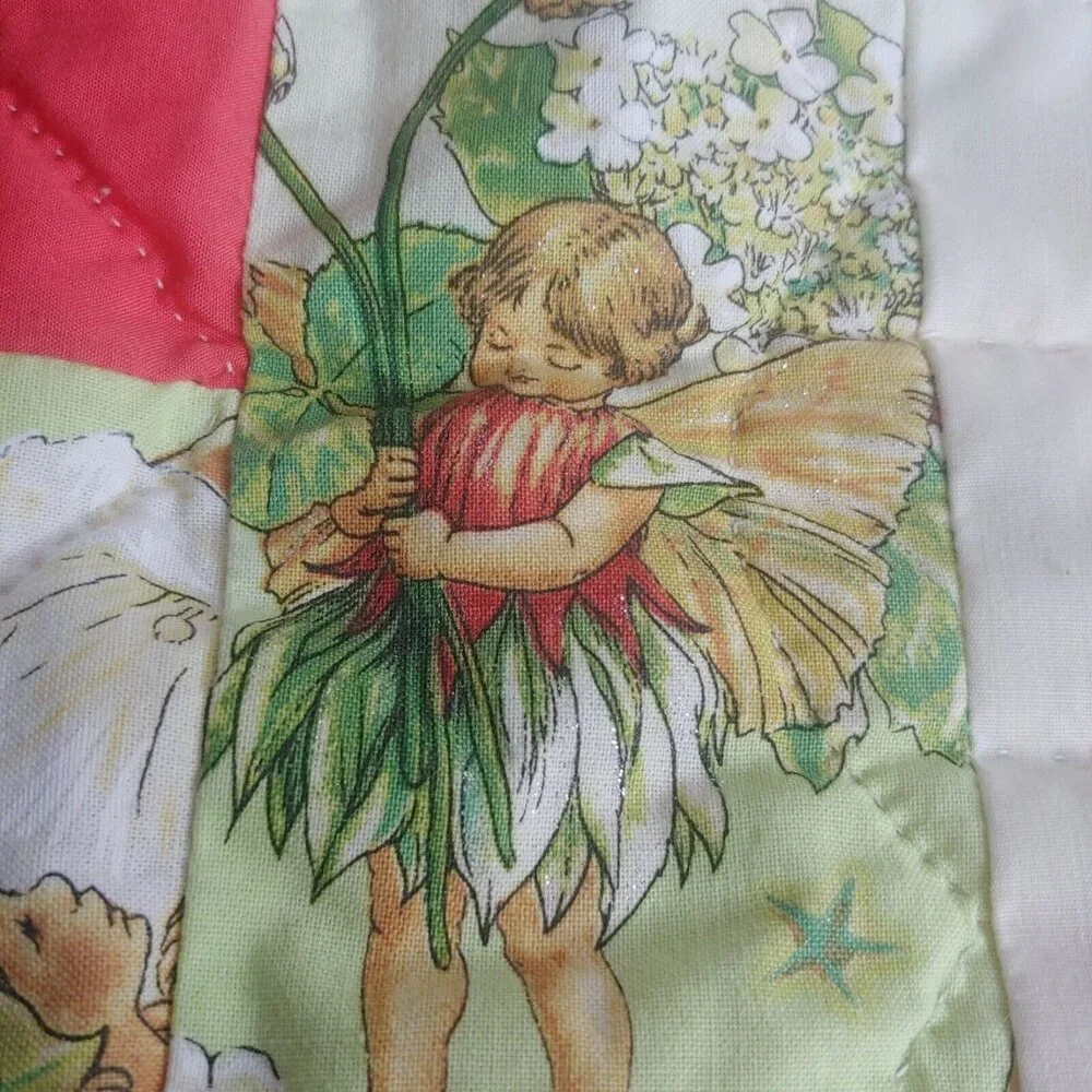 Homemade Baby Quilt Woodland Fairies Sparkle Green Floral Pink Patchwork Magical - Picture 9 of 11